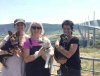 Julia with Cookie and Carol with Maddie & Thor, at the Millau Viaduct in France, on their journey from the UK to Barcelona and Málaga in Spain.
